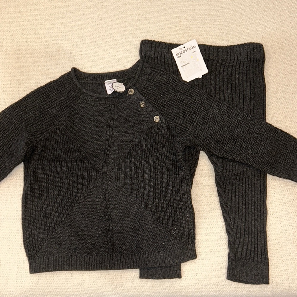 Nordstrom Rib Cotton Sweater & Leggings Set dark grey size 12 months NWT